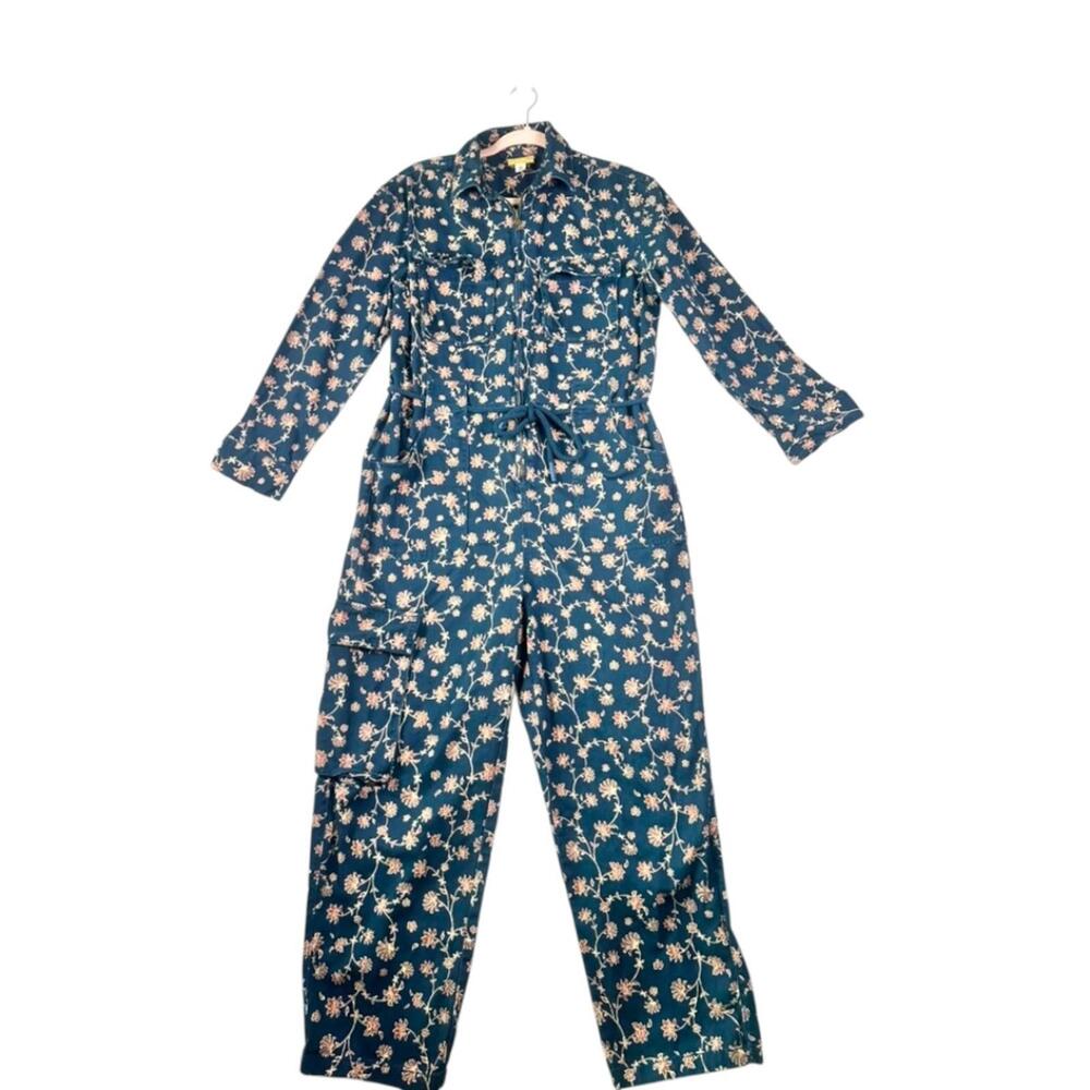 Future Collective x Jenny K. Lopez Floral Utility Jumpsuit Denim Blue Size 6 - Picture 14 of 15